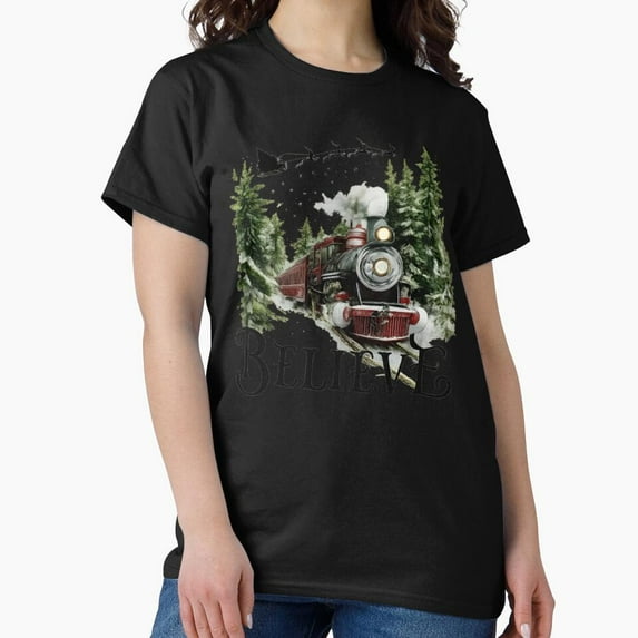 Vintage Christmas Train With St. Nick Sleigh And Believe Holiday G8082 Unisex T-Shirt, Up to Size 5XL