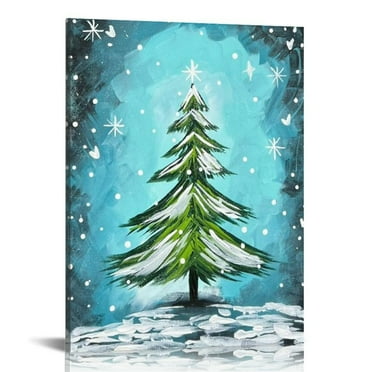 Vintage Christmas Tree Canvas Wall Art Decor: Christmas Pictures Prints - Winter Decorations Paintings Posters Artwork - Indoor Farmhouse Framed Hanging