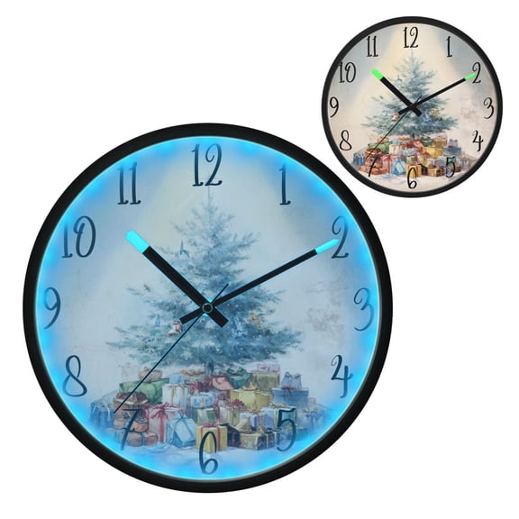 Vintage Christmas Tree Luminous Wall Clock with Sound-Activated LED 12-Inch Silent Acrylic Timepiece for Bedroom Livingroom or Office