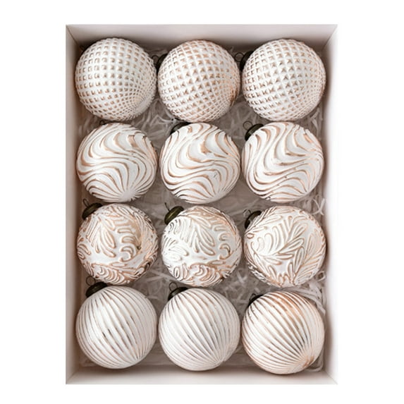 Vintage Christmas Tree Ornaments, Decorative Balls with Gold Accents, Shatterproof , 12-Piece Set, Antique Style, 3.2 Inch, Xmas Tree Wedding Party Decor (White,Red,Green,Bronze)