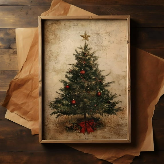 Vintage Christmas Tree Poster Wall Decor Canvas Art Prints Painting Picture Artwork Farmhouse Christmas Holiday Decoration No Frame