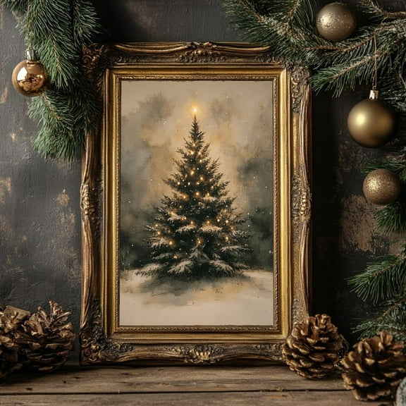 Vintage Christmas Tree Poster Wall Decor Winter Evergreen Tree Canvas Art Prints Painting Picture Artwork Home Rustic Farmhouse Christmas Bedroom Decoration No Frame