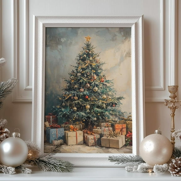 Vintage Christmas Tree Poster Wall Decor Winter Evergreen Tree Canvas Art Prints Painting Rustic Pine Tree Picture Artwork Home Christmas Bedroom Office Decoration No Frame