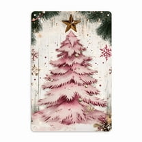 Vintage Christmas Tree Snowflake Metal Signs, Winter Holiday Signs Decor for Home Farmhouse, Winter Pink Wall Art 8x12 Inch Decor Gifts