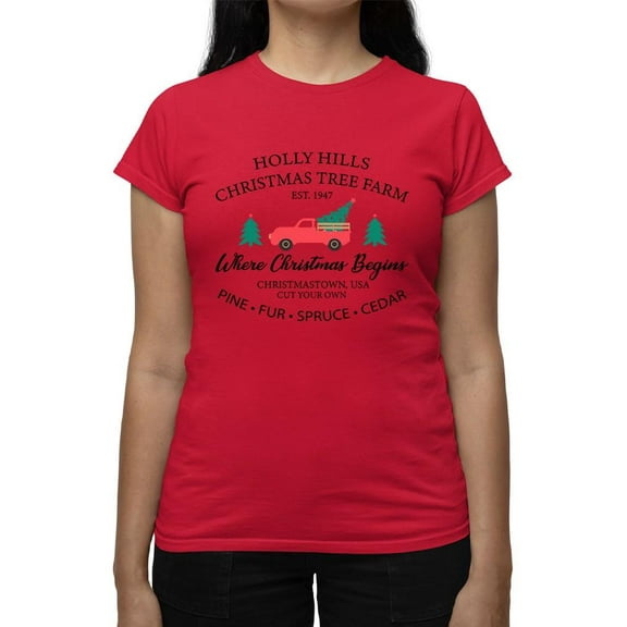 Vintage Christmas Tree Truck Tee T-shirt Women's
