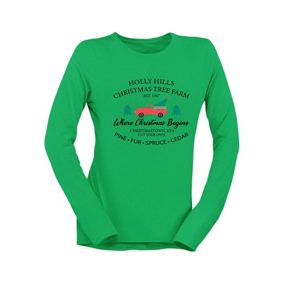 Vintage Christmas Tree Truck Women's Long Sleeve