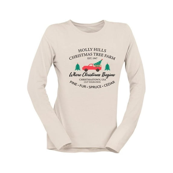 Vintage Christmas Tree Truck Women's Long Sleeve