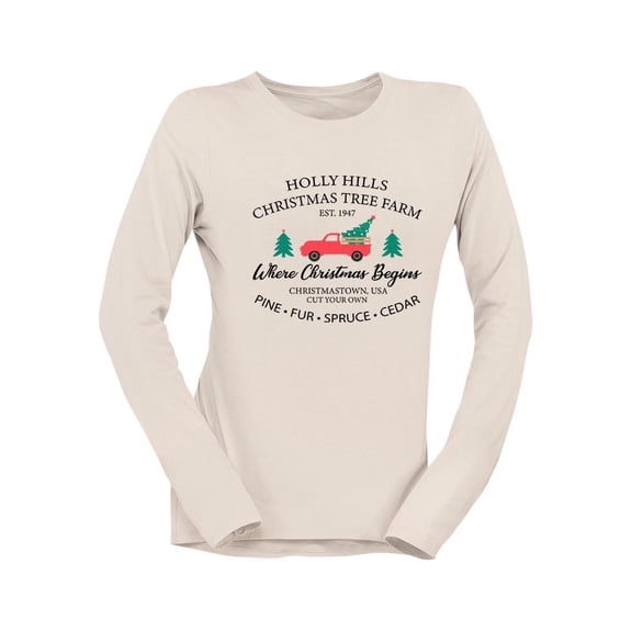 Vintage Christmas Tree Truck Women's Long Sleeve