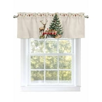 Vintage Christmas Tree Valances for Windows Food Reindeer Gift Linen Winter Rod Pocket Curtains Valance Short Window Treatment Drapes for Living Room, Bedroom Bathroom 42" W x 12" L