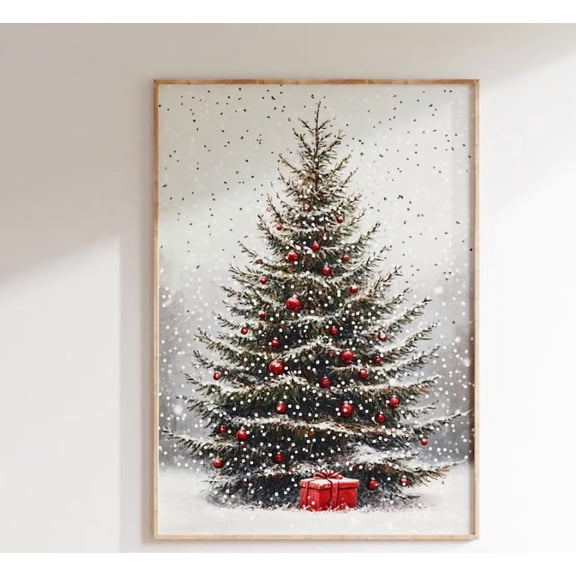 Vintage Christmas Tree Wall Art Canvas Artwork Wall Decor Snowy Winter Prints Painting Art Prints Picture Home Farmhouse Bedroom Decoration No Frame
