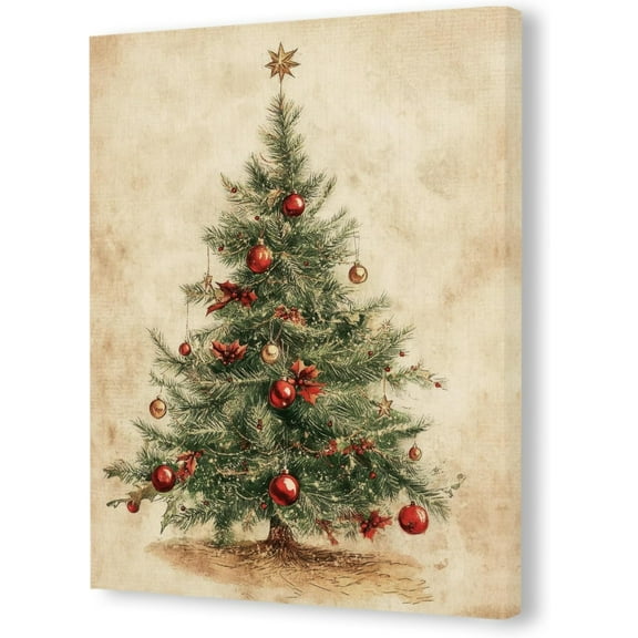 Vintage Christmas Tree Wall Art Canvas Prints Merry Christmas Wall Decor Framed Canvas Neutral Rustic Winter Wall Art Painting Artwork for Home Bedroom Living Room Decor 12×16 Inch