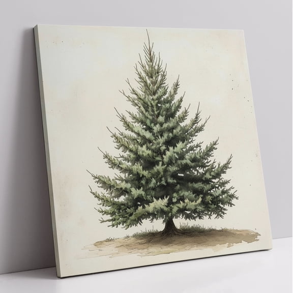 Vintage Christmas Tree Wall Art, Pine Tree Vintage Print Canvas Wall Art, Holiday Décor Rustic Winter Tree Print Picture, Botanical Winter Art Christmas Tree Wall Décor for Living Room (16x16 Inches)