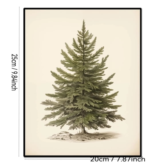 Vintage Christmas Tree Wall Art Print – Antique Botanical Pines Illustration, Rustic Fir Sketch Holiday Poster, Unframed 9.84 x 7.87 Inch Winter Wall Decor for Christmas Home