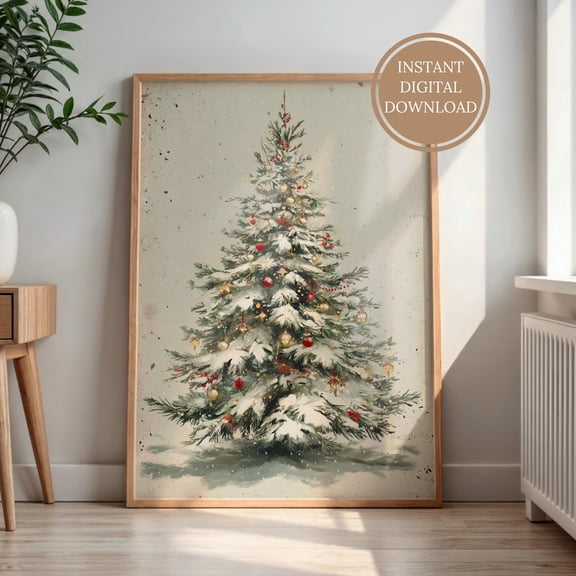 Vintage Christmas Tree Winter Primitive Holiday Antique Poster