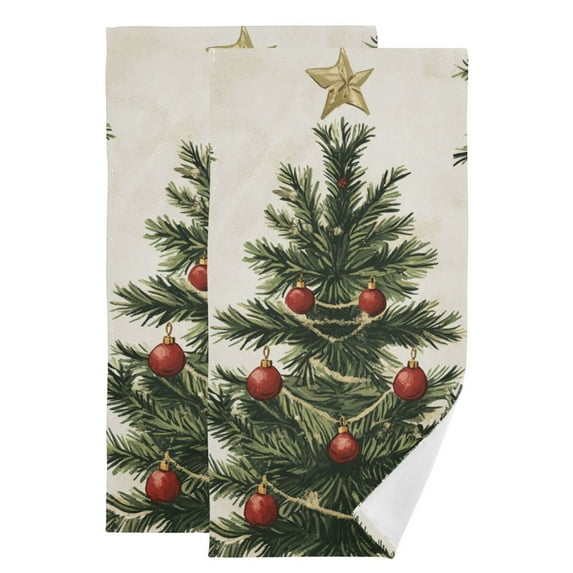Vintage Christmas Trees and Stars Hand Towel Absorbent Bath Towels for Bathroom Sports Gym 28" x 14" Set of 2