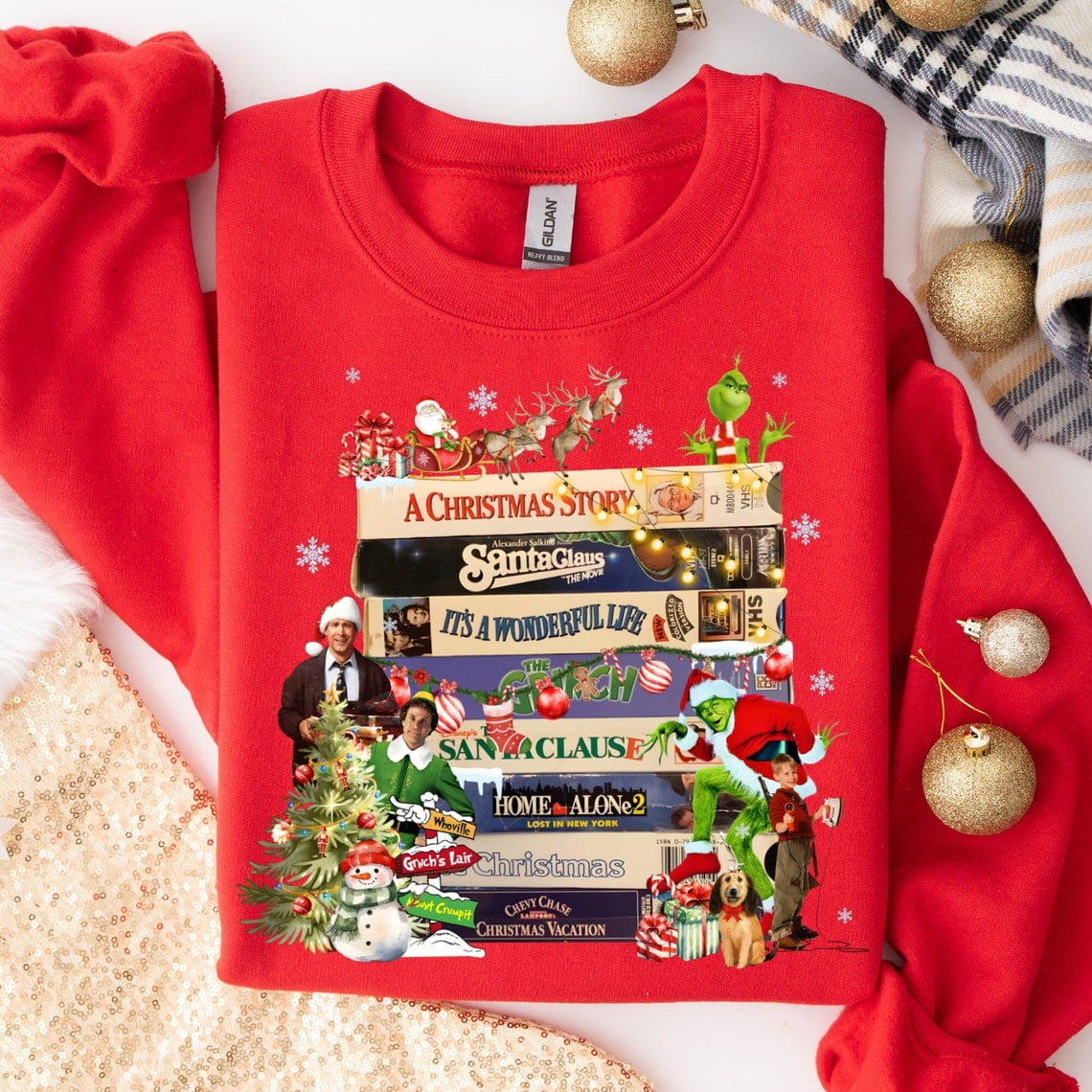 Vintage Christmas VHS Sweatshirts Christmas 90s Movies Sweater Christmas VHS Movies Shirt Sport Grey Color Size 3XL Walmart