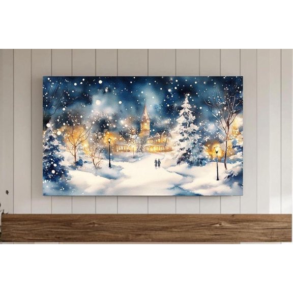 Vintage Christmas Village Frame Winter Decor Wall Art