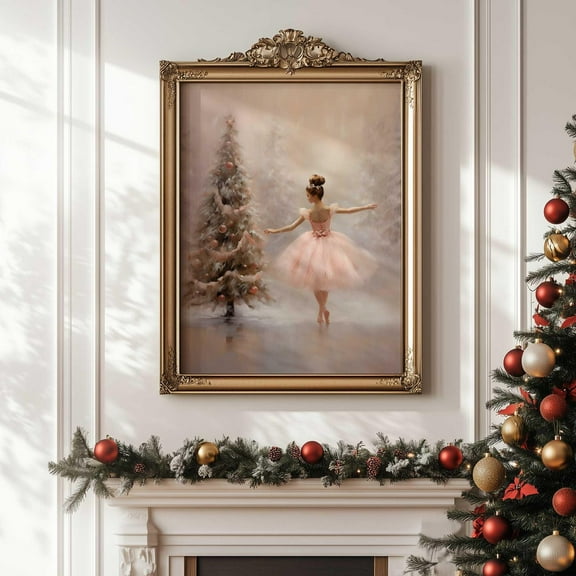 Vintage Christmas Wall Art Print, Nutcracker Ballet Christmas Print, Christmas, Ballerina Christmas, Holiday Decor, #746, Unframed Canvas Size 12x18