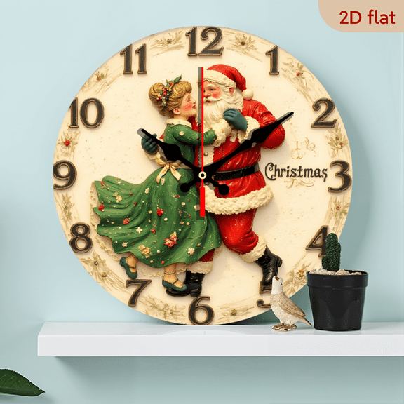 Vintage Christmas Wall Clock, Santa Claus Dancing with Girl Figurine, Festive Holiday Decor, Nostalgic Art Piece for Christmas Season & Year-Round Cheer