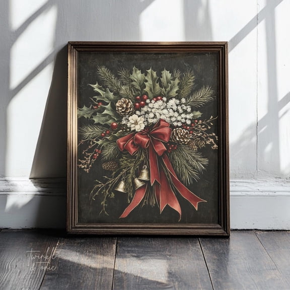Vintage Christmas Wall Print Rustic Farmhouse Cottage Holiday Art Moody Christmas Print Antique