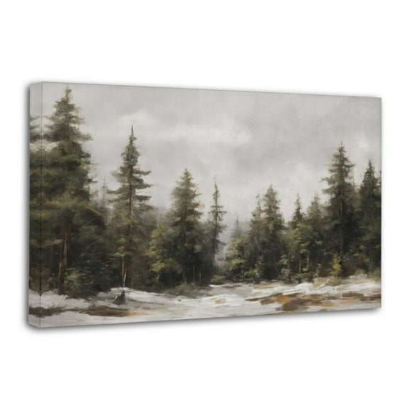 Vintage Christmas Winter Pine Forest Wall Art Poster Scroll Canvas Painting Picture Living Room Decor Home 16x24inch(40x60cm)