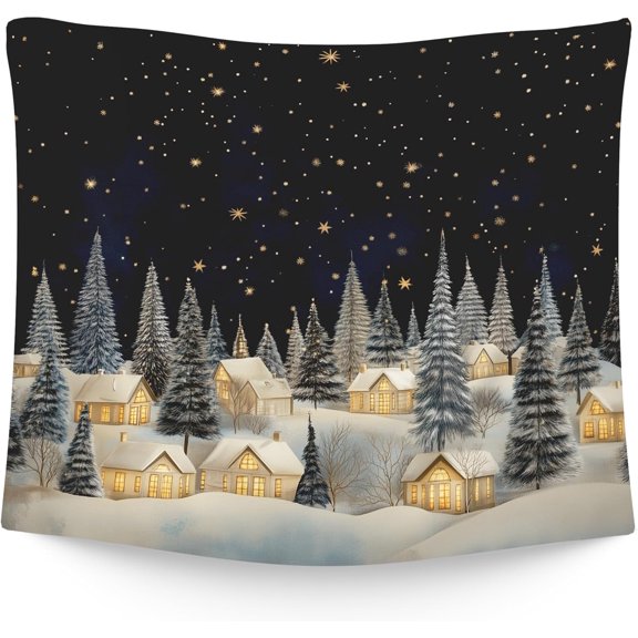 Vintage Christmas Winter Village Hanging Wall Tapestry for Bedroom, Rustic Farmhouse Snow Wall Tapestries Hanging for Holiday living Room Dorm Home Decor 50x60 inches