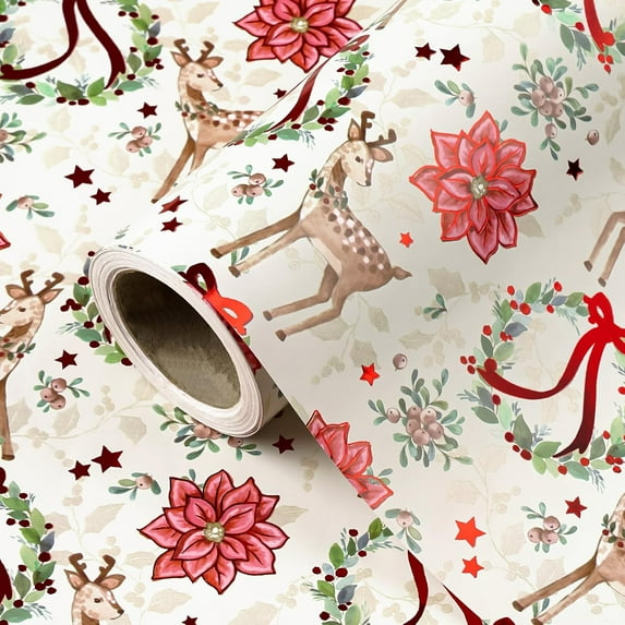 Vintage Christmas Wrapping Paper - Mini Roll - 23 Inch x 58Inch - Green Christmas Wrapping Paper for Xmas Holiday, Party Celebration