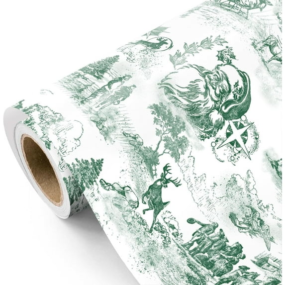 Vintage Christmas Wrapping Paper - Mini Roll - 23 Inch x 58Inch -  Green Christmas Wrapping Paper for Xmas Holiday, Party Celebration