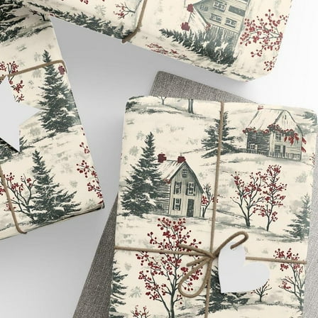 Vintage Christmas Wrapping Paper, Winter Holiday Gift Wrap, Toile Style Design, Premium Paper, Wrapping Paper Rolls, 23*58''