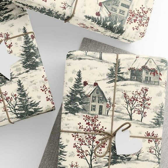 Vintage Christmas Wrapping Paper, Winter Holiday Gift Wrap, Toile Style Design, Premium Paper, Wrapping Paper Rolls, 23*58''