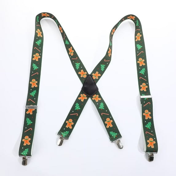 Vintage Christmas X Back Suspender Gingerbread Print Green Adjustable Suspenders for Men Women Christmas Gift