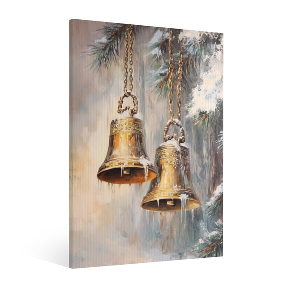 Vintage Christmas bell Wall Art Paint - Retro Xmas Festive Winter Holiday Christmas Wall Decor Canvas for Living Room Kitchen Bathroom Home Bedroom Decor Framed