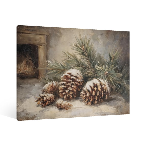  Vintage Christmas pinecone Wall Art Paint - Retro Xmas Festive Winter Holiday Christmas Wall Decor Canvas for Living Room Kitchen Bathroom Home Bedroom Decor Framed