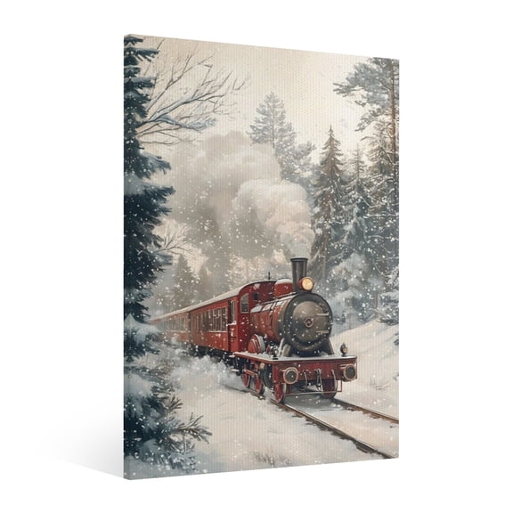Vintage Christmas The train in the snowy scenery Wall Art Paint Framed - Retro Xmas Festive Winter Holiday Christmas Wall Decor Canvas Print for Living Room Kitchen Bathroom Home Bedroom Decor