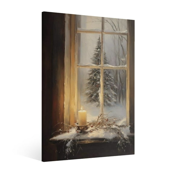 Vintage Christmas tree Wall Art Paint Framed - Retro Xmas Festive Winter Holiday Christmas Wall Decor Canvas Print for Living Room Kitchen Bathroom Home Bedroom Decor