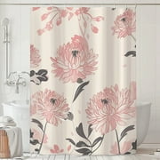Vintage Chrysanthemum Floral Shower Curtain Elegant Pink and Gray Design with Chinese Influence Retro Charm and Delicate Details