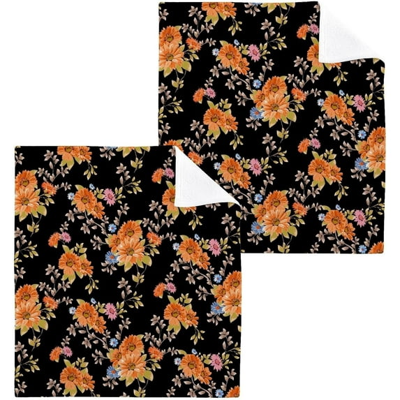Vintage Chrysanthemum Wash Cloth Set of 4, 12 x 12 Inch Cotton Baby Washcloths Highly Absorbent and Soft Feel Fingertip Towels Face Towels for Bathroom, Gym, Spa Washcloth Gift