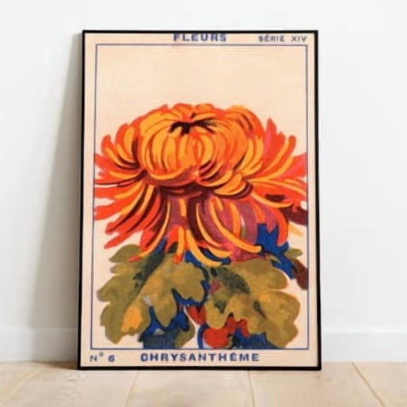 Vintage Chrysanthemums Art Deco Poster, Poster Home Decor, Poster Only