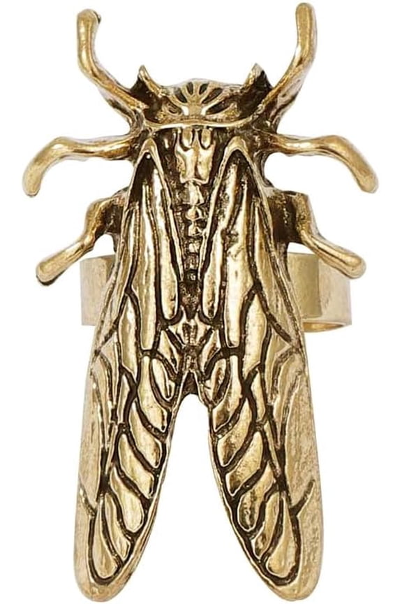 Vintage Cicada Insect Statement Ring for Women Men Adjustable Expandable Beetle Pest Moth Animal Halloween Wide Wrap Band Rings Comfort Fit Creative Holiday Jewelry