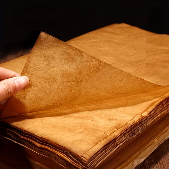 Vintage Cicada Wing Xuan Paper Half Raw Half Cooked Handmade Semi Transparent Loose Sheets Brown Bamboo Fiber Paper for Calligraphy Semi Cursive Cursive Script Painting Writing
