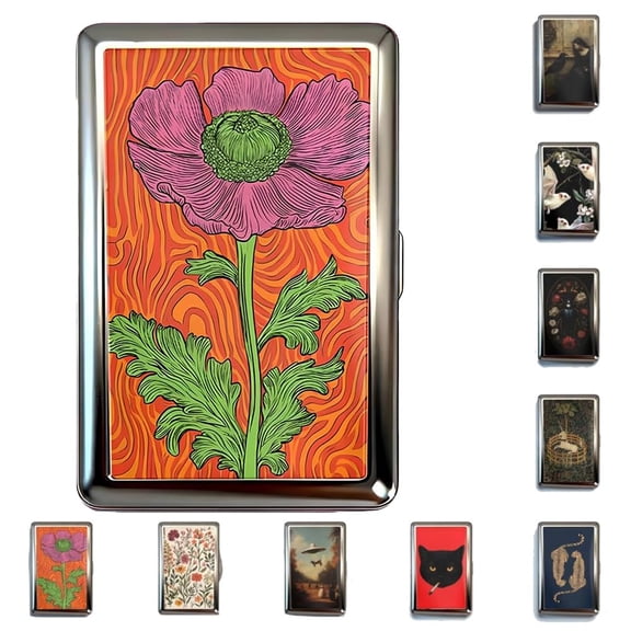 Vintage Cigarette Case, Metal Card and Cash Case with Easy Snap, Card Box for Credit Cards Cash ID(E)