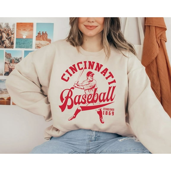 Vintage Cincinnati Red EST 1869 Crewneck Sweatshirt,Sand color,size L