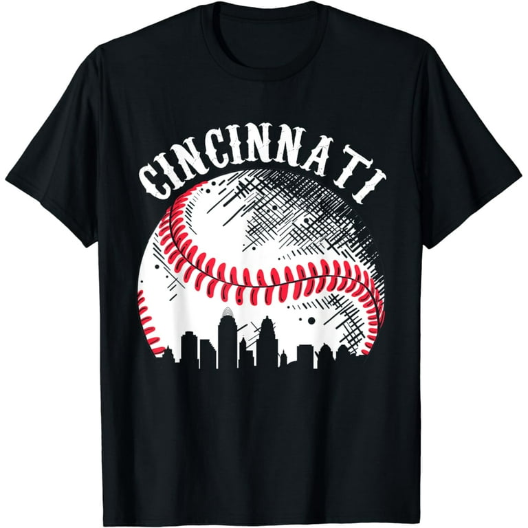 Vintage Downtown Cincinnati Ohio Skyline Baseball T-Shirt Vintage Downtown Cincinnati Ohio Skyline Baseball T-Shirt