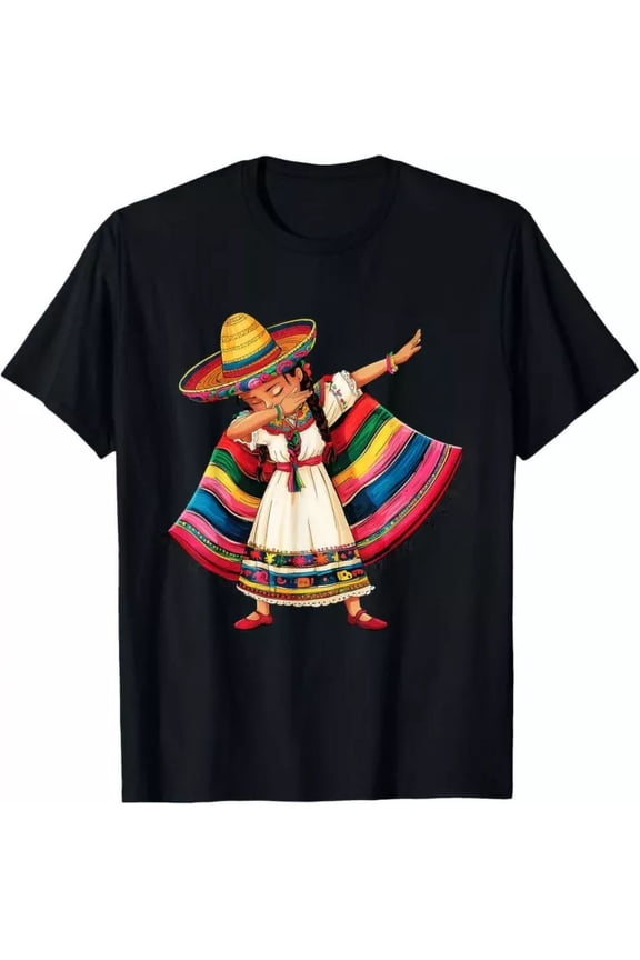Vintage Cinco De Mayo Dabbing Mexican Girls Sombrero Poncho T-Shirthot Trending Birthday Gifts