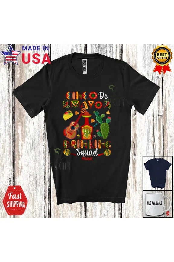 Vintage Cinco De Mayo Drinking Squad; Joyful Custom Name Mexican Guitar; Drunker T-Shirthot Trending Birthday Gifts