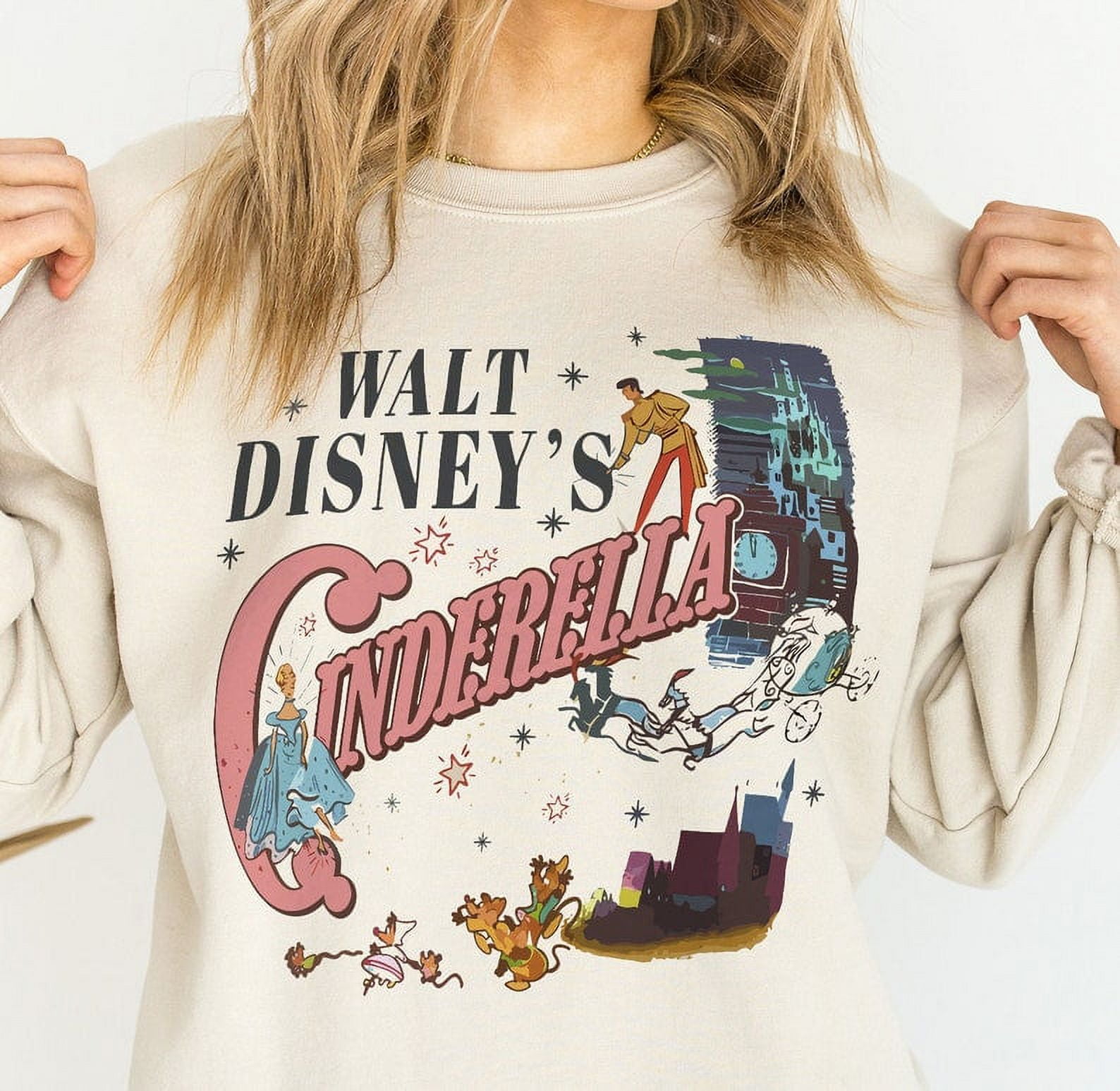 Vintage Cinderella Sweatshirt Classic Walt Disney Fairytale Pullover Magical Princess Graphic Sweater Retro Animation Fan Gift Idea Walmart