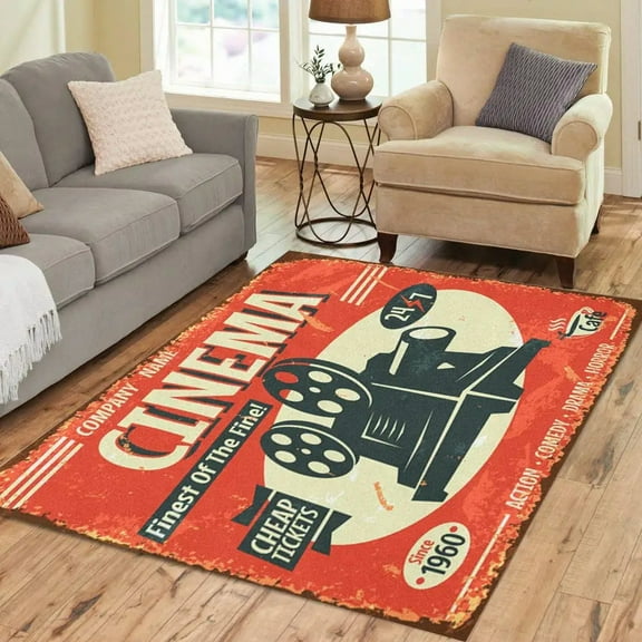 Vintage Cinema Home Movie Theater Modern Area Rugs Soft Floor Mat Non-Slip Carpets Indoor rative Living Room Bedroom Doormat
