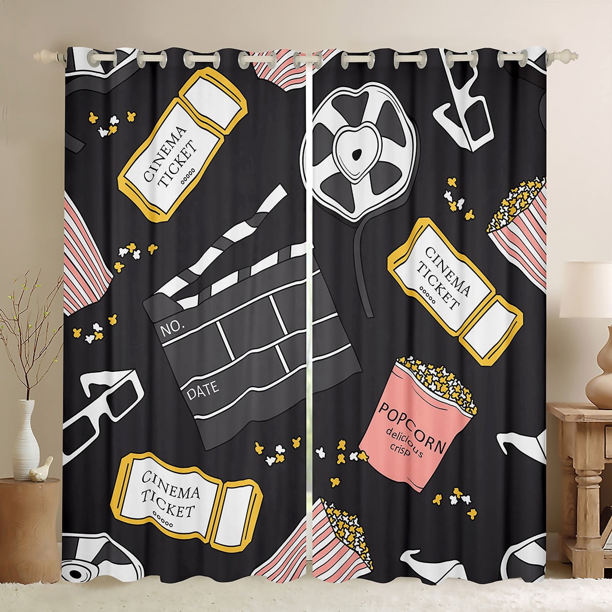 Vintage Cinema Style Blackout Curtains Movie Themed Curtains for Family