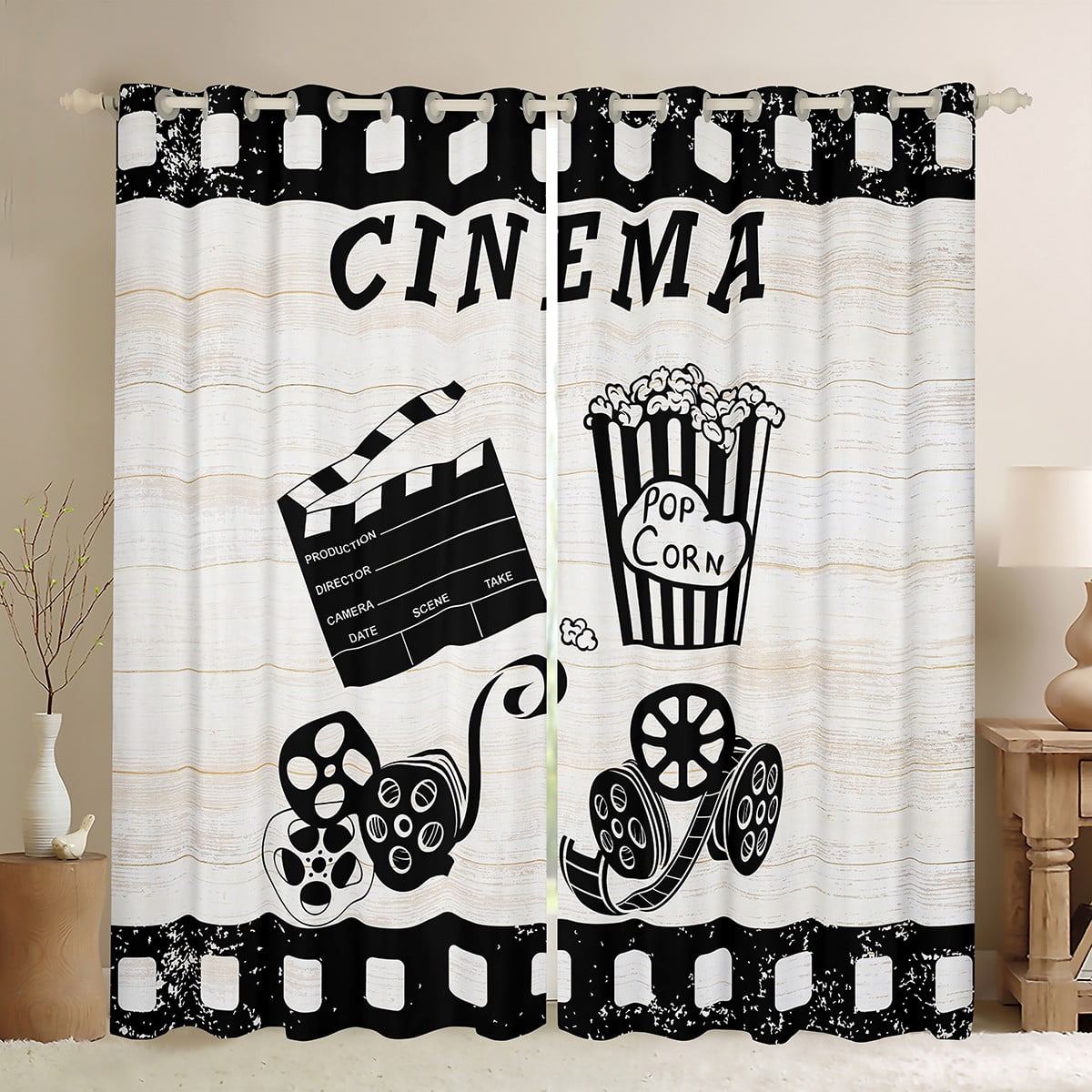 Vintage Cinema Ticket Curtains & Drapes Cinema Poster Blackout Curtains