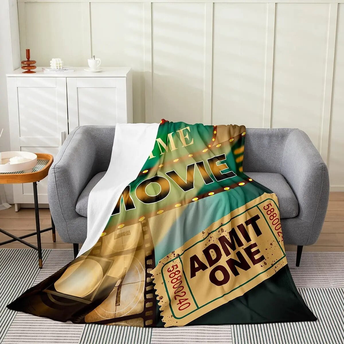 Vintage Cinema Ticket Throw Blanket Retro Movie Theater Poster Blanket Popcorn Soft Flannel